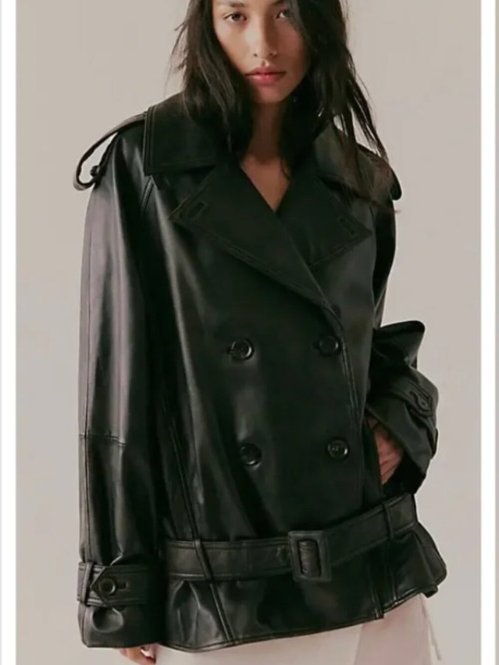 Free People-We The Free - Dark and Stormy Leather Short Trench - Dk Brown - M-L